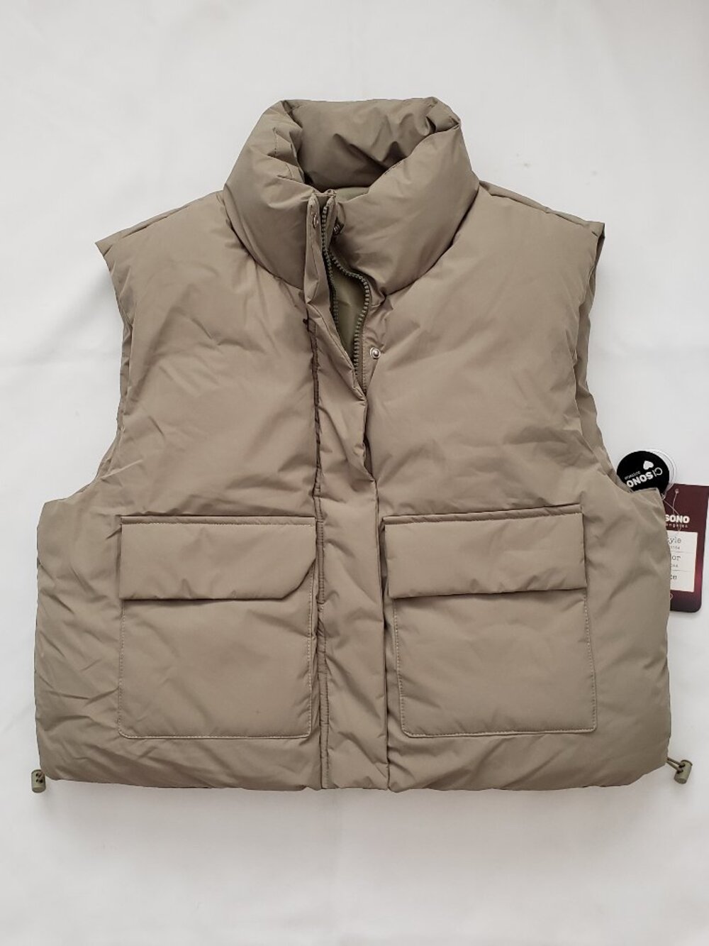 NWT Ci Sono size XL puff padded vest matcha color hooded pockets Fall Winter